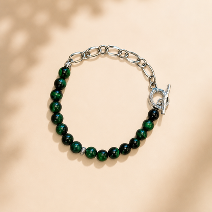 Green Tiger Eye Toggle Chain Unisex Bracelet