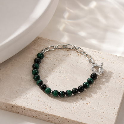 Green Tiger Eye Toggle Chain Unisex Bracelet