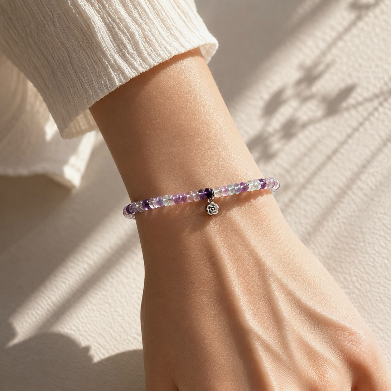 Fluorite Beaded Bracelet Purple-tone